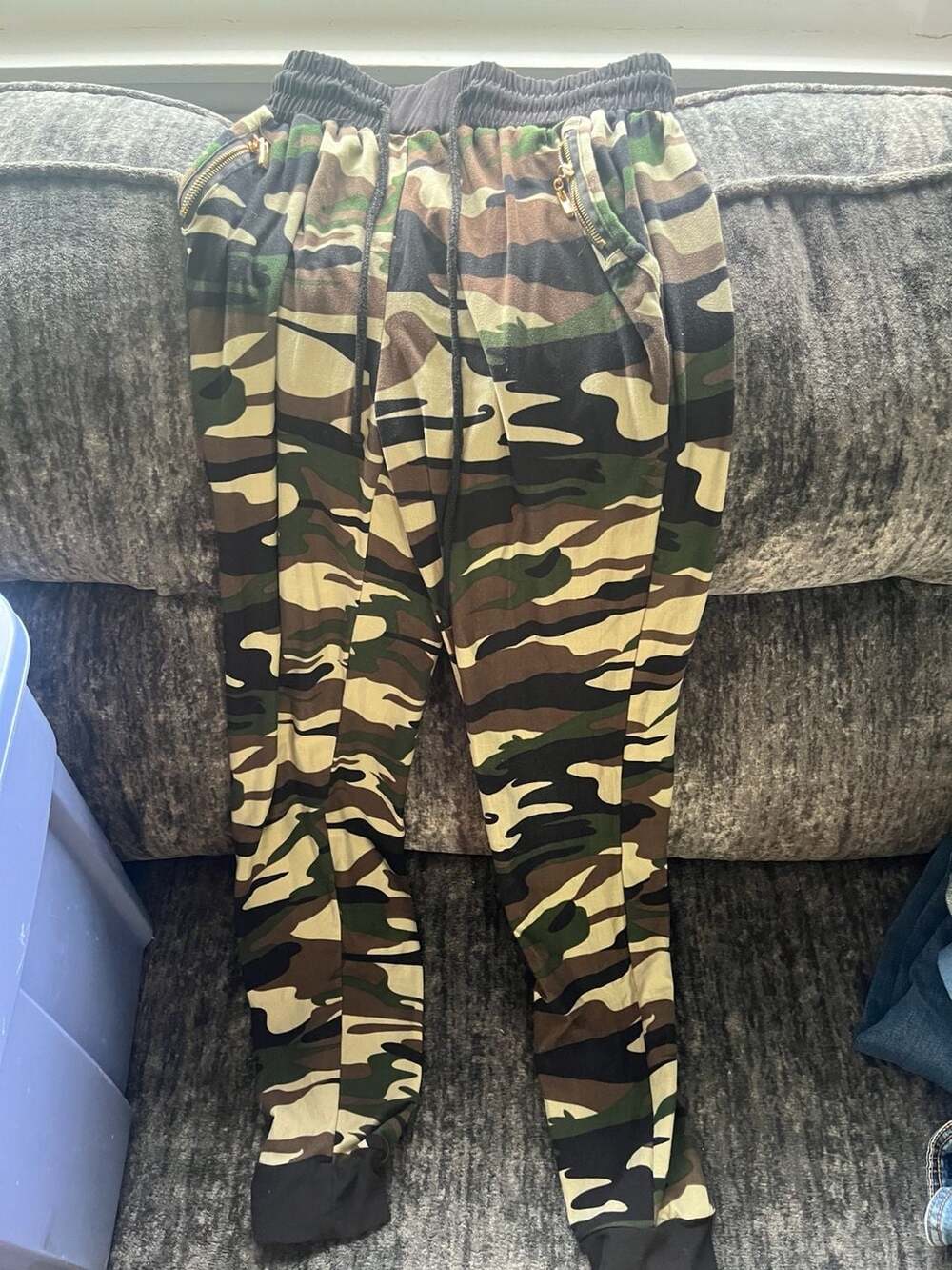 Rue21 womans Camouflage Jogger Pants Size S Green Brown Drawstring Cargo Zippers